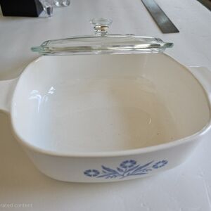 Corningware White Dish with Blue Cornflower Floral Design